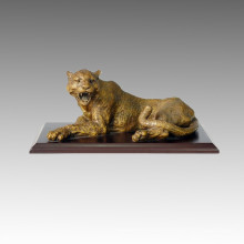 Animal Bronze Sculpture Leopard Carving Brass Statue Tpal-010